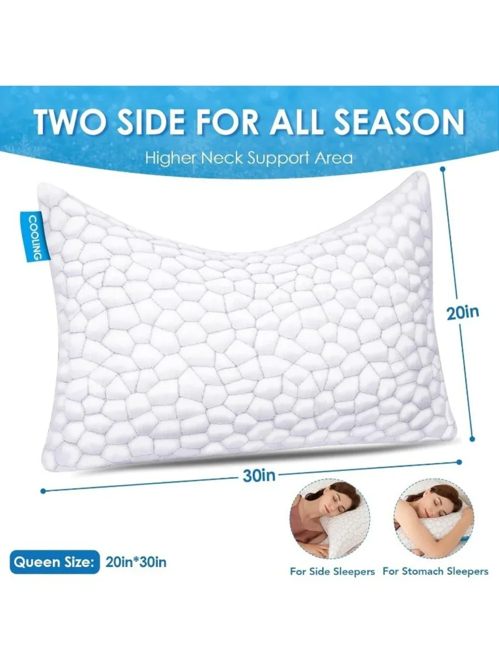 〽️Cooling Cervical Neck Pillows King Size Set of 2 Shredded Memory Foam Pillow